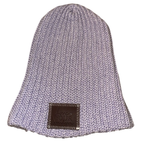 Love Your Melon Accessories - Love Your Melon Beanie – Light Purple Knit Winter Hat – Leather Patch – One Size